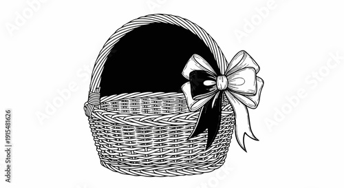 A woven basket with a decorative bow on its side