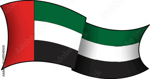 A waving flag with red, green, white, and black horizontal stripes on a white background