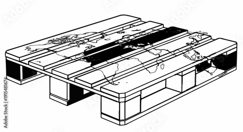 A world map graphic overlaid on a wooden cargo pallet, illustrating global logistics