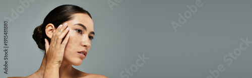 Photography Beautiful young woman enjoying a soothing skin care routine for radiant skin