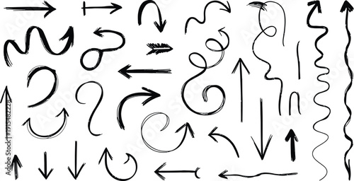 Hand-drawn arrows and curves set for infographics and ui elements Vector