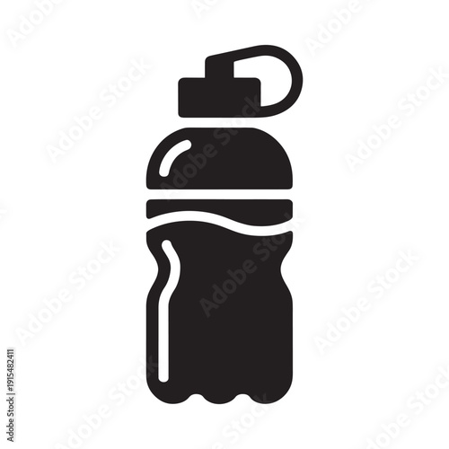 Simple black silhouette of a reusable water bottle with a sports cap
