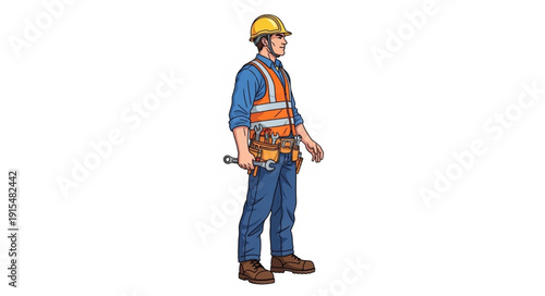 Construction Worker in Safety Gear Standing.
