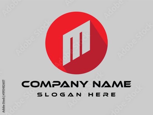  Letter M,Minima Logo Concept Red color grade