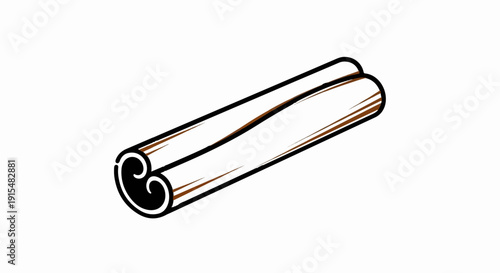 A stylized illustration of two tightly rolled cinnamon sticks, isolated