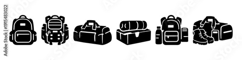 Collection of backpack and duffle bag silhouettes for travel and adventure