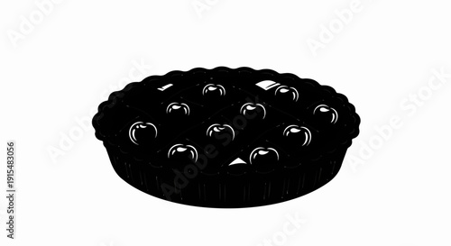 A stylized black and white illustration of a pie with a lattice crust