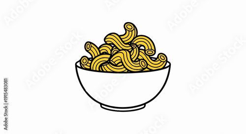 A white bowl overflows with golden curved pasta shapes