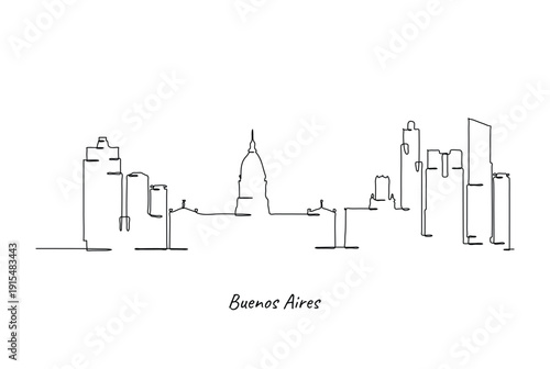 Minimalist One Line Drawing of the Buenos Aires Cityscape