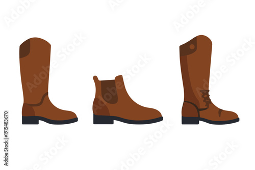 Collection of three brown leather boots, including riding and Chelsea styles