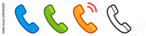 Collection of four different telephone handset icons in various colors and styles