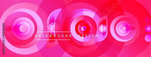 Abstract pink design features concentric circles, gradients, text reading background design. Modern, vibrant, visually appealing composition.