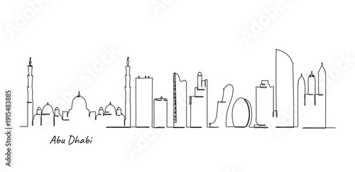 Continuous Line Art Drawing of Abu Dhabi City Skyline Sketch