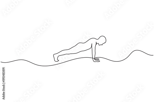 Plank exercise continuous one line art representing core strength and fitness lifestyle