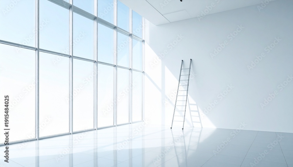 Fototapeta premium Ladder against glass wall symbolizing ambition and career growth.