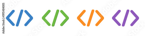 Set of colorful code brackets icons representing programming and web development concepts