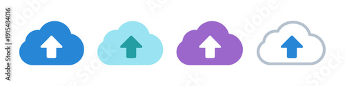 Collection of cloud upload icons in various colors and styles for digital storage