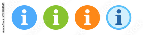 Collection of four colorful information icons with the letter 'i' inside circles