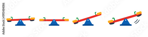 Playground seesaw in various positions showing movement and balance on white background