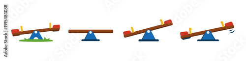 Playground seesaw set showing different positions and movement on white background