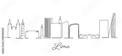 Minimalist Continuous Line Art Drawing of the Lima City Skyline
