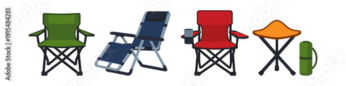 Collection of portable camping chairs and outdoor seating options