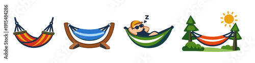 Collection of colorful hammocks for relaxation and outdoor leisure activities