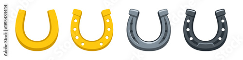 Collection of four horseshoes in different colors and styles on a white background