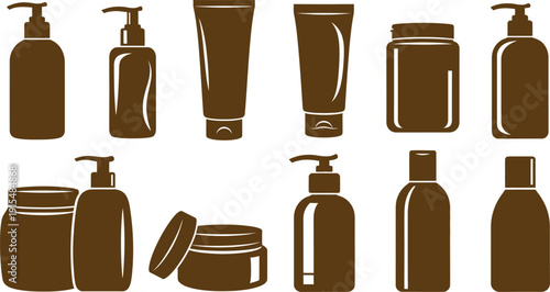 Collection of various cosmetic and skincare product bottles and containers