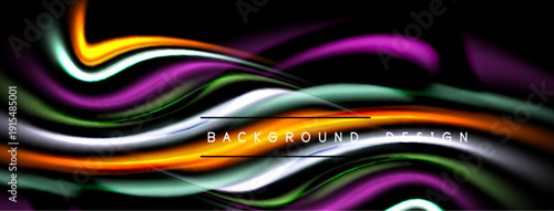 Abstract waves, vibrant colors, dynamic flow. Black background emphasizes bright lines, creating modern design element.