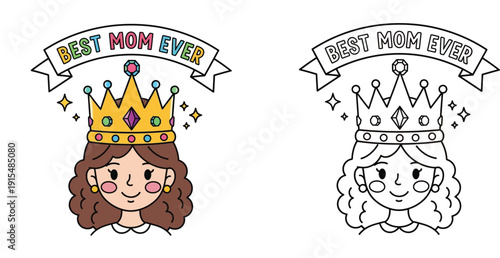 "Best Mom Ever" Banner with a Crowned Woman for Mother's Day