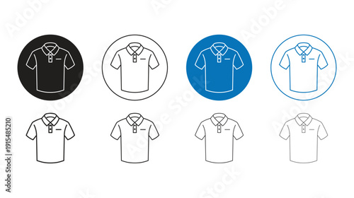Comprehensive collection of minimalist polo shirt icons in various outline and solid styles on white background