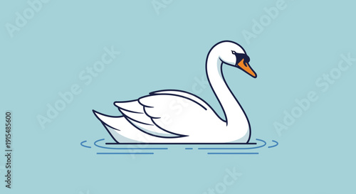 Elegant white swan gracefully swimming on calm blue water.