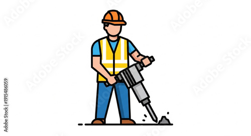 Construction Worker Operating Jackhammer.