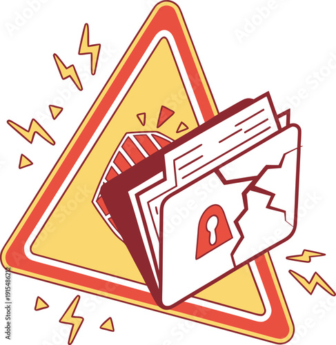 Data Breach Broken Folder Vector Illustration