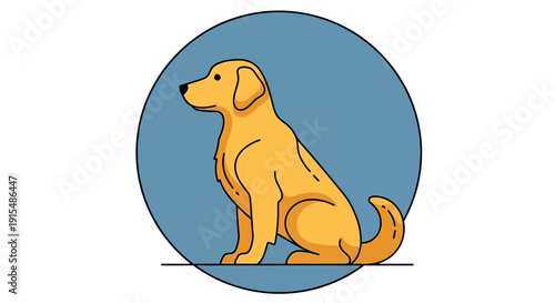 Golden Retriever dog sitting patiently in profile view.