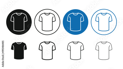 Collection of minimalist tshirt icons featuring various outline and solid styles isolated on white background surface