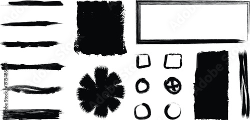 set of brush strokes and splashes