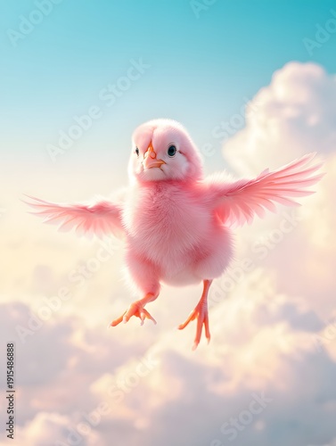Cotton Sky – Floating Pink Chick in Dreamy Pastels
