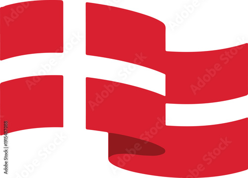 Waving danish flag icon with white cross on red background