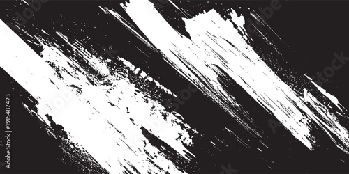 Abstract White Brush Strokes on Black Background Texture.