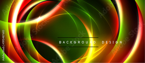 Abstract neon curves create dynamic background. Vivid colors blend, forming flowing shapes. Text reads background design.