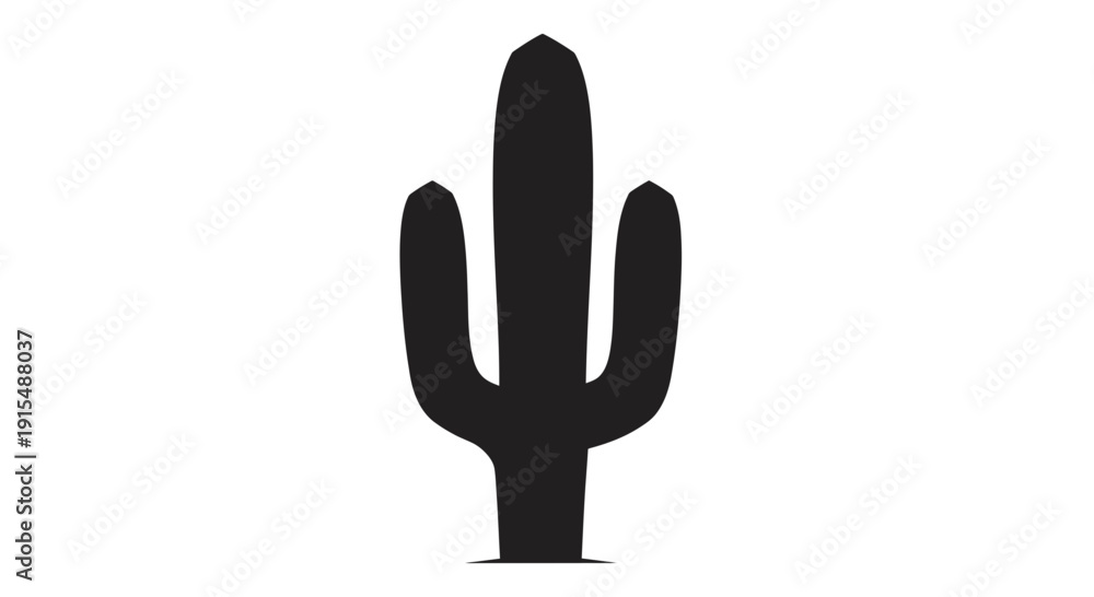 Fototapeta premium Minimalist black silhouette of a saguaro cactus standing tall and isolated.