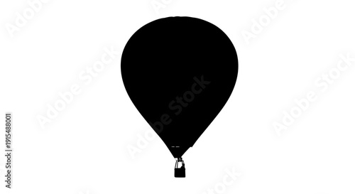Minimalist Black Hot Air Balloon Silhouette Against White Background.