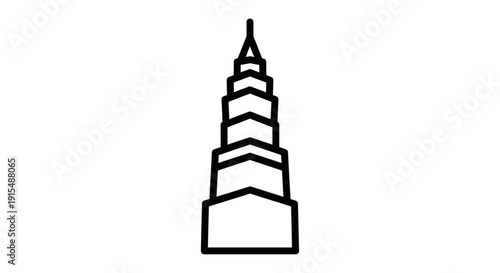 Minimalist Line Art of a Tall MultiTiered Tower Structure.