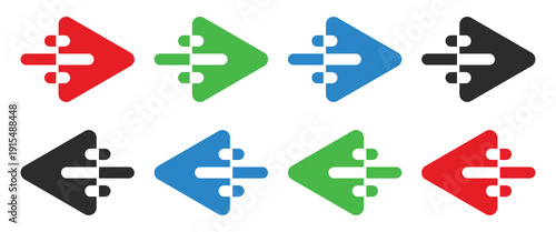 Modern play and navigation arrow set, colorful dual direction pointer icons