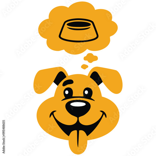 Profile silhouette of dog daydreaming about delicious food with thought bubble above head vector illustration