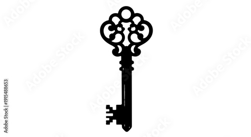 Ornate Skeleton Key Silhouette with Intricate Details.