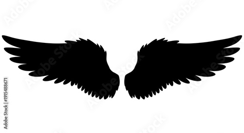 Pair of black angel wings isolated on a white background.