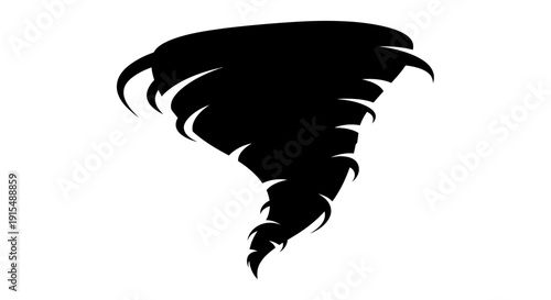 Powerful Black Tornado Swirl Icon Representing Natural Disaster.